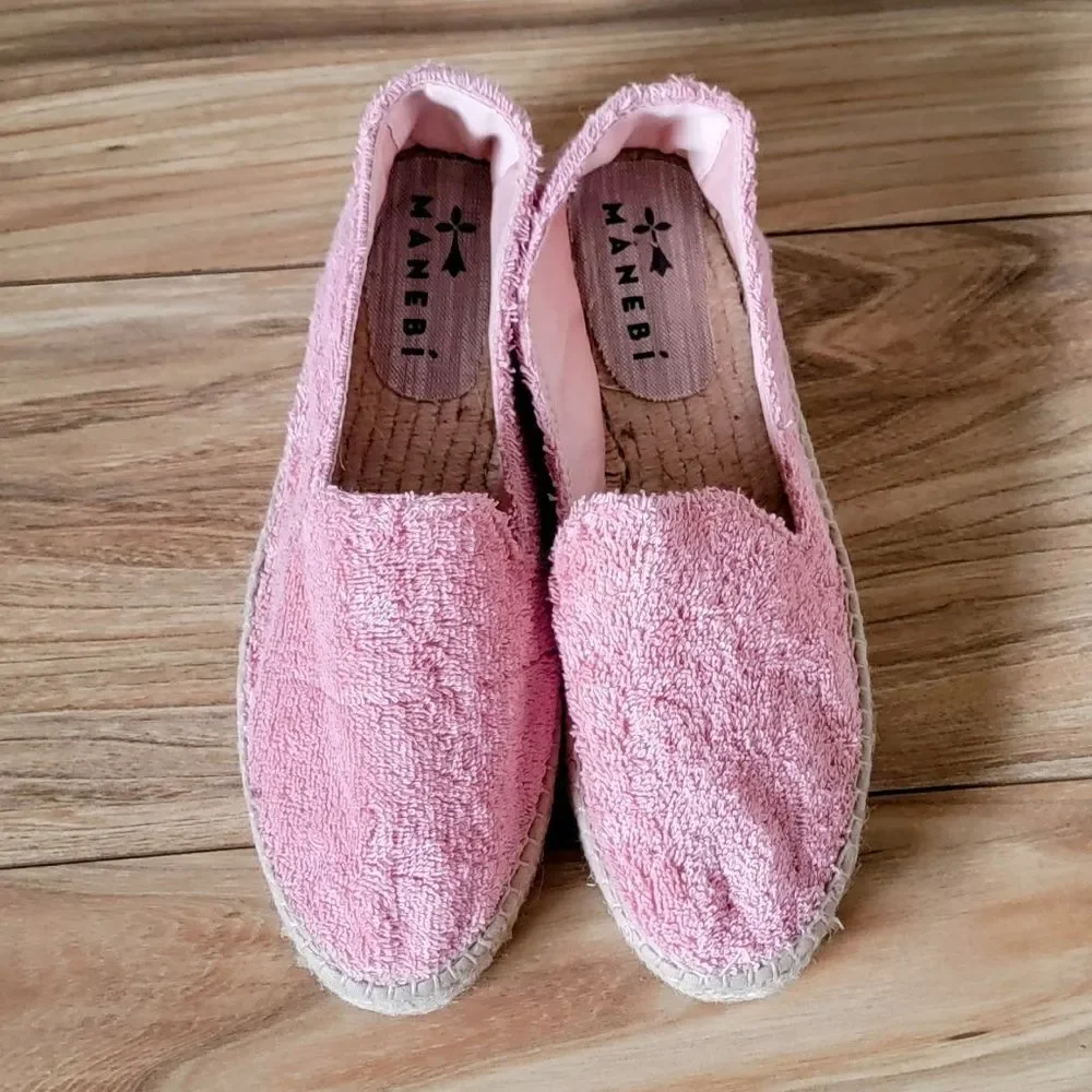 Manebi Italy Sydney Terry Double Sole Platform Espadrilles Pastel Rose 40